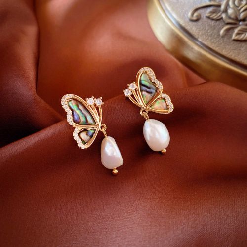 Baroque Freshwater Pearl Earring Butterfly Drop Earrings | R2833