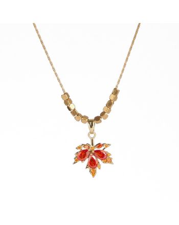 Titanium Maple Leaf Autumn Necklace Snake Chain with Cube | GS041