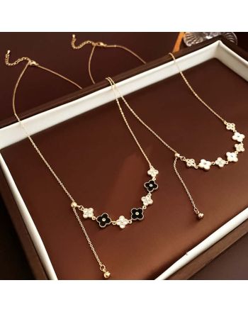 Black and White Flower Adjustable Chain Necklace | R2121